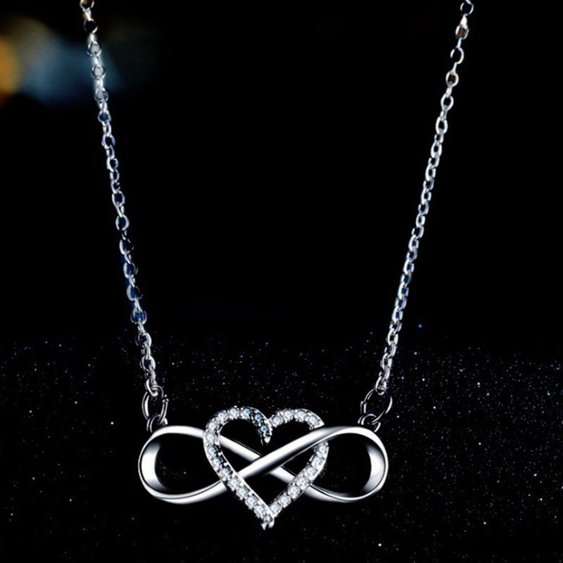 Fashion Romantic Rose Gold Silver Colour Infinite Love Necklace Classic Infinity Symbol &amp;Amp; Love Heart CZ Necklace|Pendant Necklaces