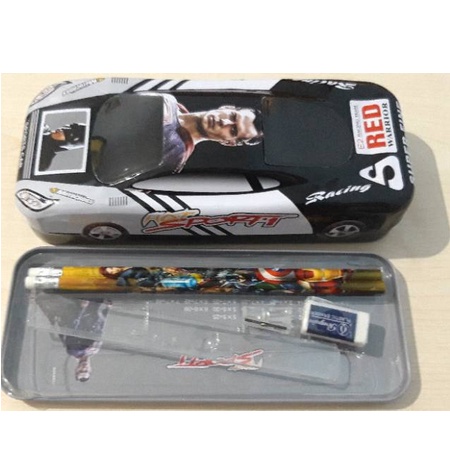 PENCIL CASE - TEMPAT PENSIL KALENG MOBIL BESAR 2 TINGKAT IRONMAN AVENGERS CAPTAIN AMERICA SPIDERMAN CARS SUPERMAN DORAEMON - PAKET ALAT TULIS SEKOLAH LENGKAP-Batman