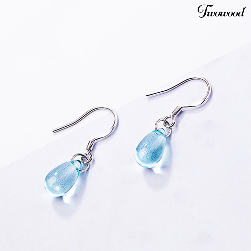 Twowood 1 Pair Exquisite Hook Earrings Faux Crystal Wear-resistant Elegant Blue Water Drop Shape Dangle Earrings for Travel