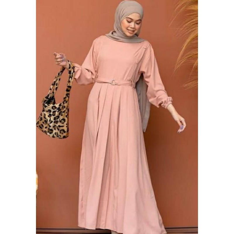 Syiraaswardrobe Mahya Dress / Gamis Ity Crepe / Fashion muslim-Dusty pink