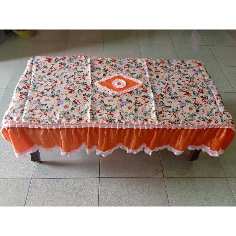 Taplak meja jati  bahan saten kembang ukuran 58x125