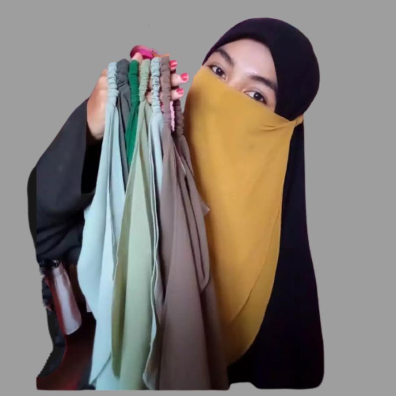 Cadar Niqob Nikab Niqab Purdah Tali Karet  Dua Layer Karet  Tanpa Jahitan di Bawah Mata Bahan Diamond Crepe