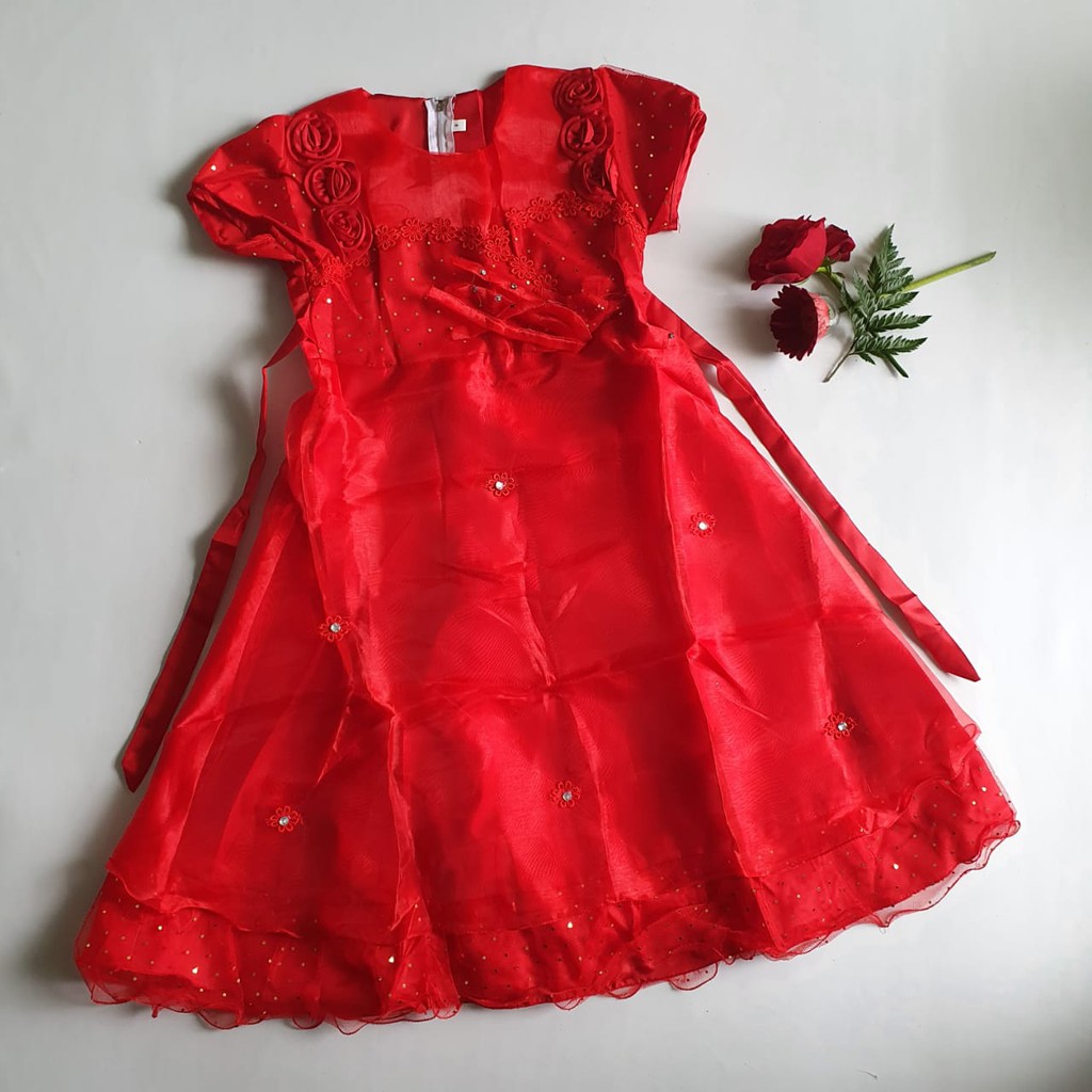 Dress IMLEK Anak Merah  2 Tahun 10 tahun Cheongsam Gaun Anak Merah Perempuan Import VW03