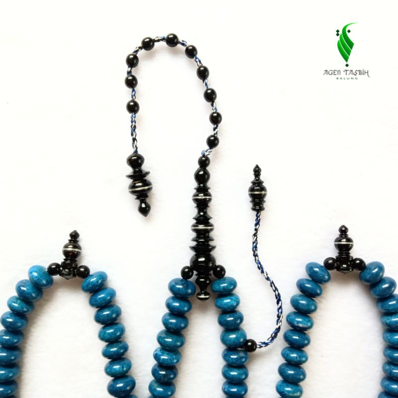 Tasbih Batu Coral Marjan Biru Motif Pipih Super Kombinasi Akar Bahar Laut Alami ORIGINAL!!