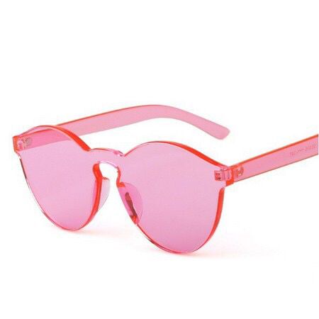 ✨Bayar di Tempat✨Kacamata Pria/Wanita-Jelly-Permen-Warna-Fashion-Tanpa Frame-Sunglasses-Murah-#11 Pink