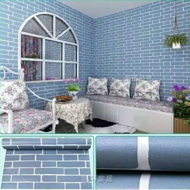 Wallpaper sticker Dinding batu bata biru