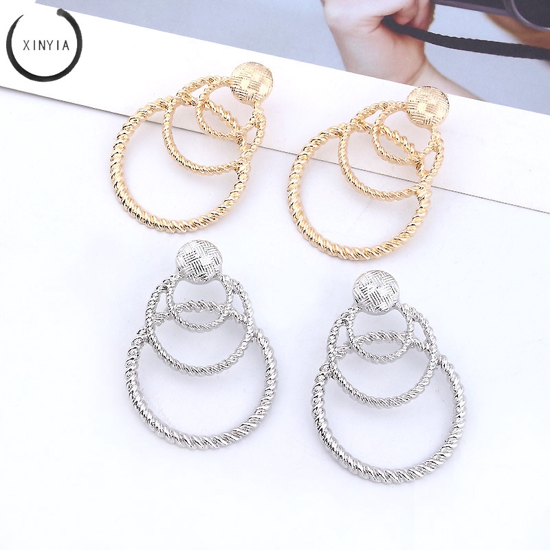 [Bayar Di Tempat] Anting Bulat Multi-layer Retro