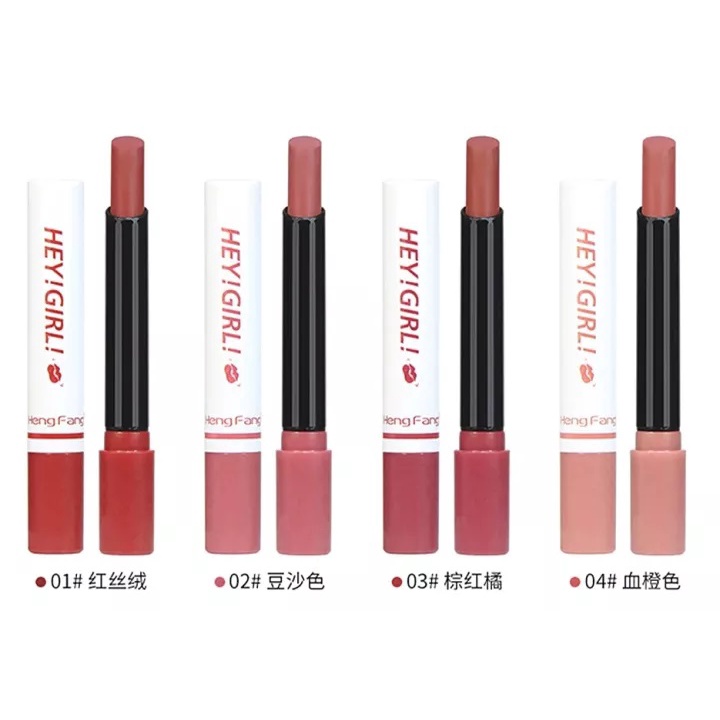 Beauty Jaya - Lipstik Hengfang Hey Girl Matte 4in1 Tahan Lama Lipstik Smoke Viral [ 1BOX ISI 4PCS ]