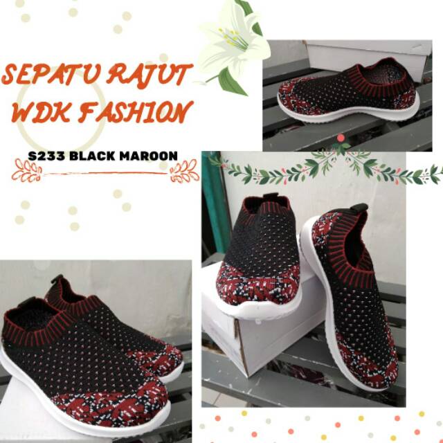 Sepatu Rajut Anak WDK FASHION S233 BLACK MAROON