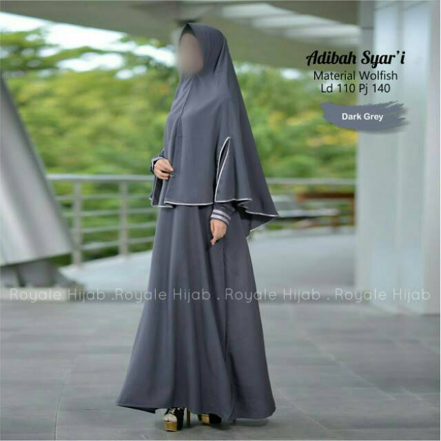 Adibah syari gamis murah motip polos pita satu set cadar baju busana muslimah akhwat wanita