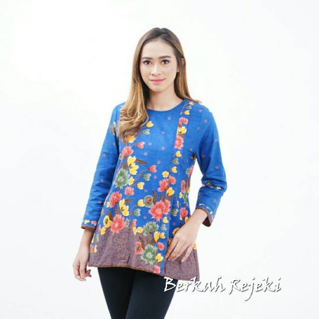 Best Promo Atasan HM Cewek Biru Batik Berkah Rejeki Sale