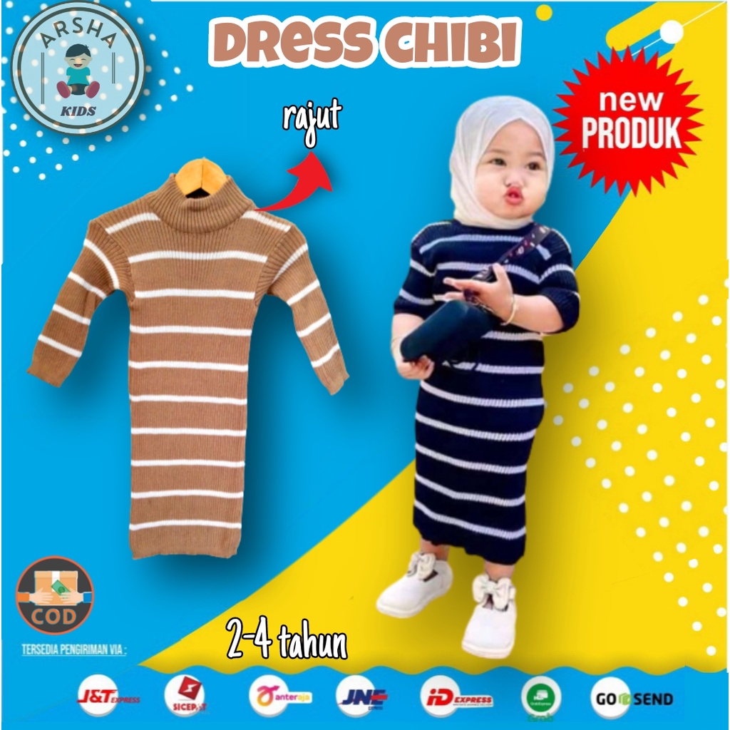 Dress rajut anak perempuan baju dres anak perempuan lengan panjang salur korean murah premium halus