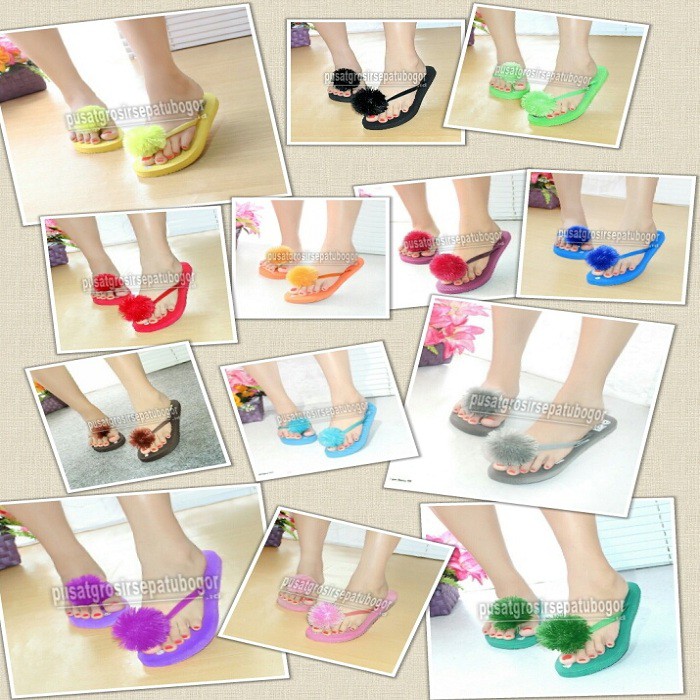 Fasahaya Sandal Wanita Jepit Kokop Pompom Selop Bulu Fasahaya Sandal Wanita Jepit Kokop Pompom Selop Bulu