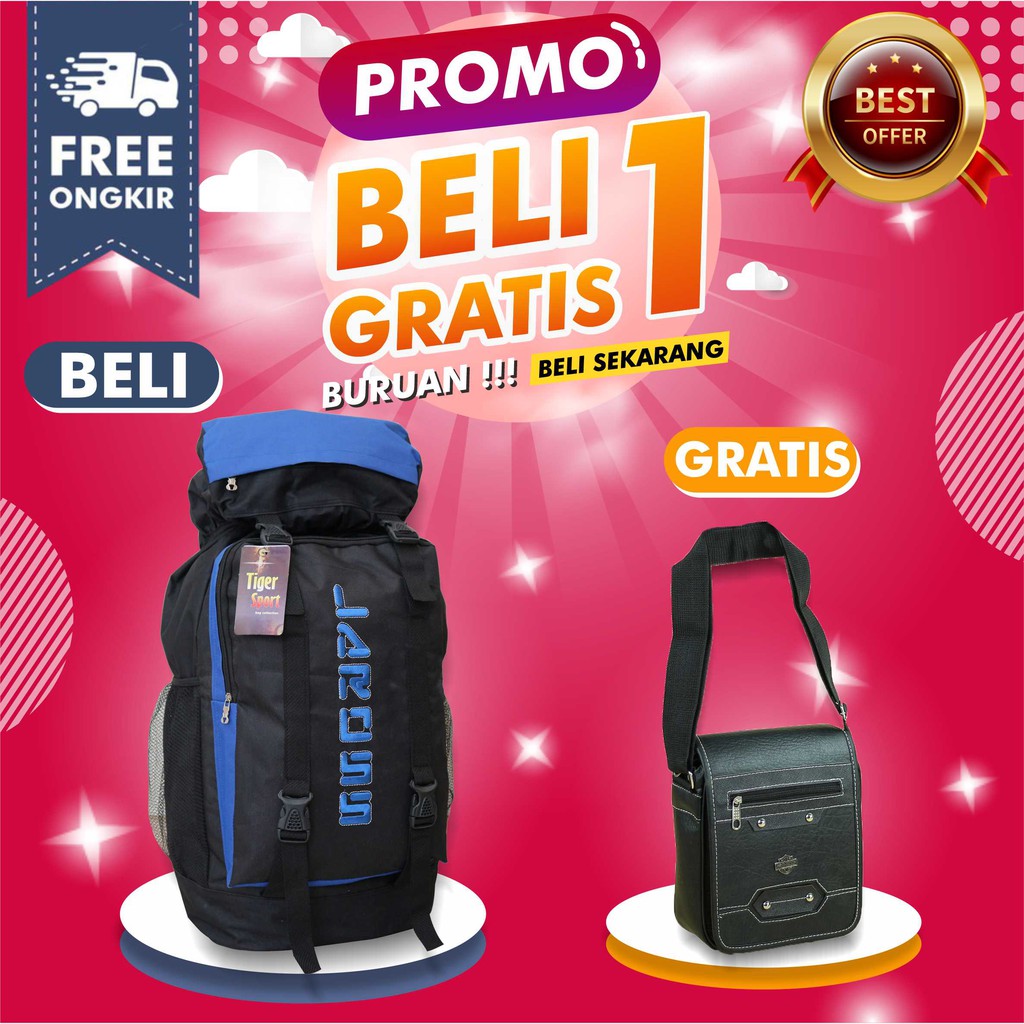 BELI 1 GRATIS 1 Tas Gunung Besar Pria Backpack Jumbo Hiking Muncak Keren Free Selempang Kulit Cowok