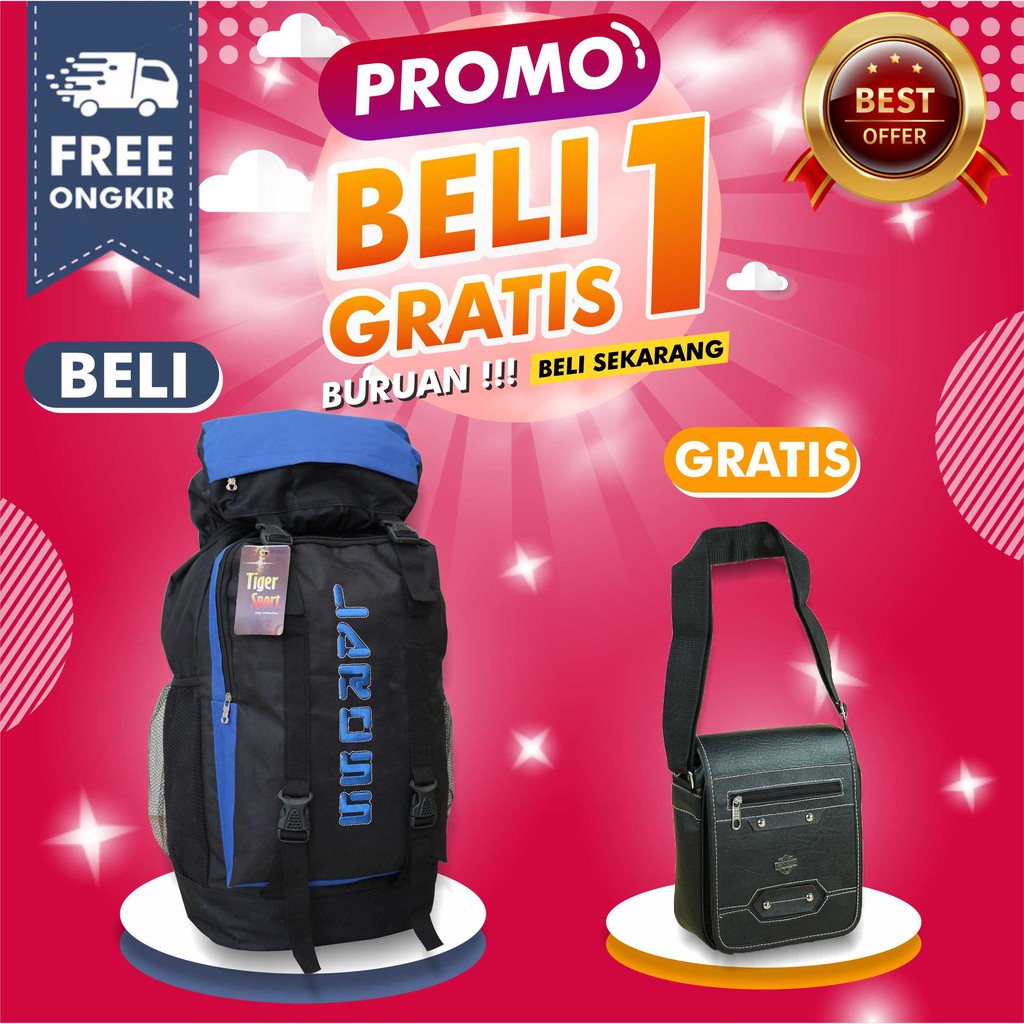 BELI 1 GRATIS 1 Tas Gunung Besar Pria Backpack Jumbo Hiking Muncak Keren Free Selempang Kulit Cowok