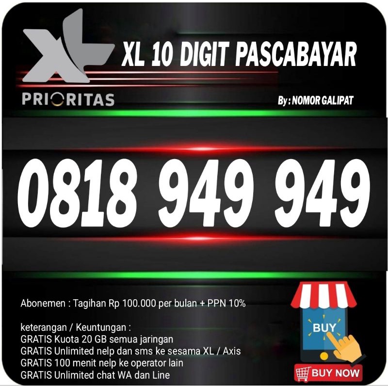 NOMOR CANTIK KARTU PERDANA XL 10 DIGIT PASCABAYAR 0818 949 949