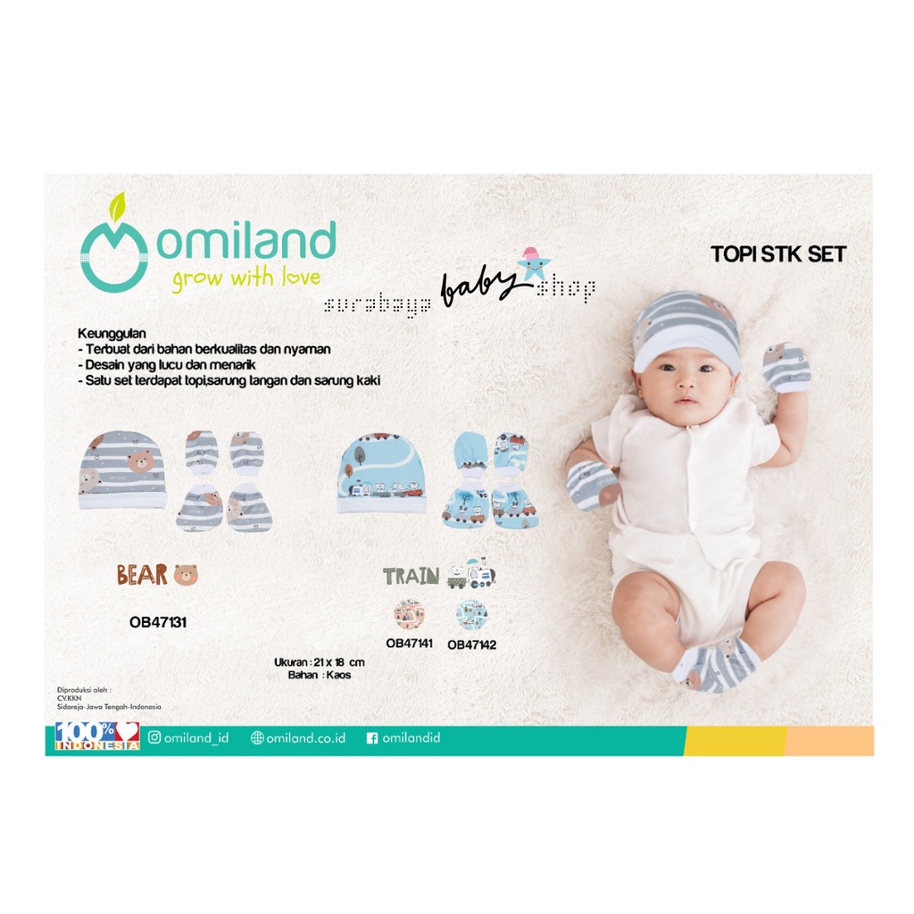 OMILAND TOPI SET BAYI PANDA / TRAIN / BROWN BEAR SERIES OTB0720