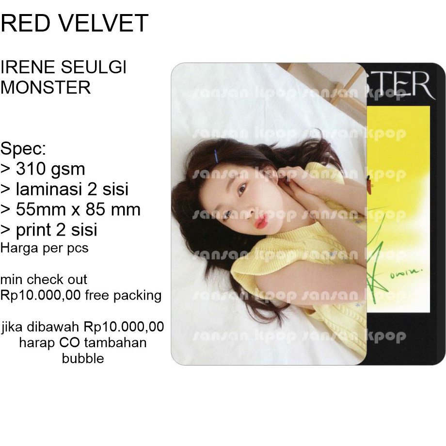 photocard irene seulgi red velvet MONSTER unofficial