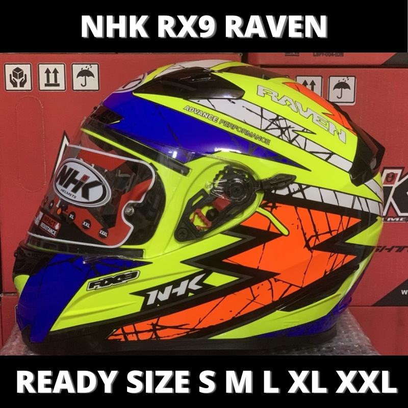 Helm NHK RX9 Raven Yellow Fluo Blue Orange Double Visor Full Face