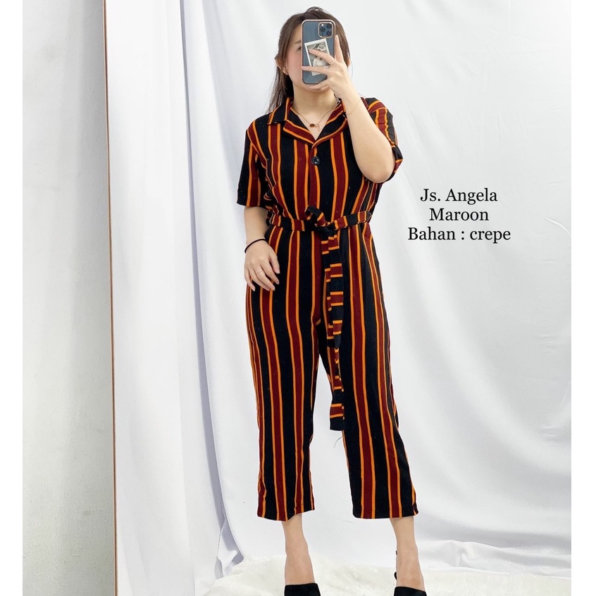 HOPYLOVY Jumpsuit Wanita Lengan Pendek Bahan Moscrepe Angela