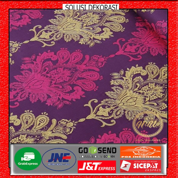 solusi dekorasi | wallstiker dinding 45 cm x 10 m | motif batik ungu | anti air wallpaper stiker