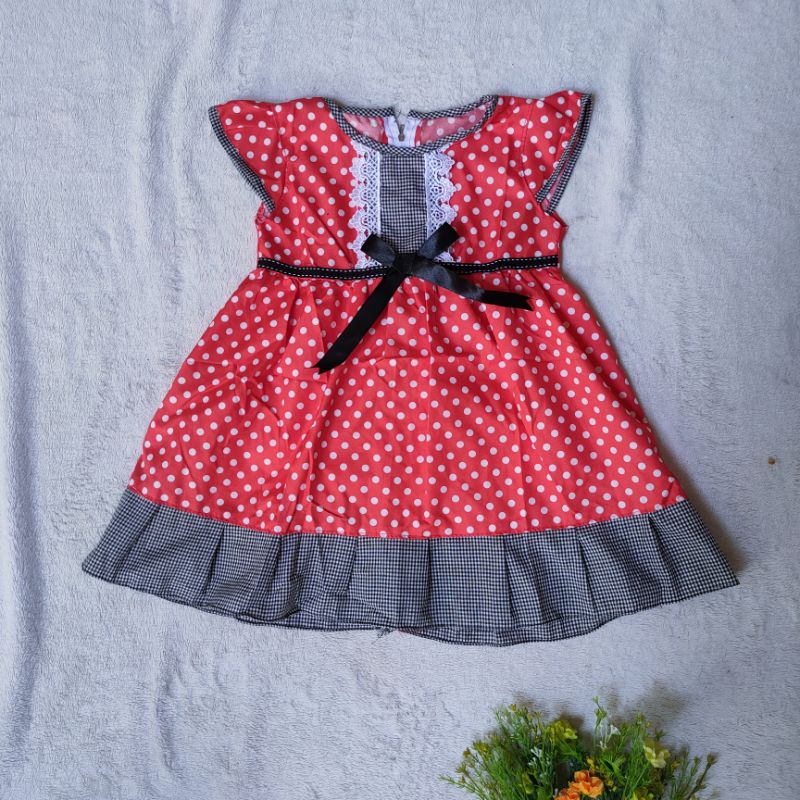 Dress Anak 1 2 tahun gaun anak cewek perempuan polka renda terbaru fatonah shop Gaun Rindu