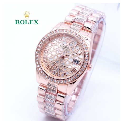 BAJ JAM TANGAN ROLEX RANTAI PLAT MADU JAM TANGAN MURAH WANITA RX012