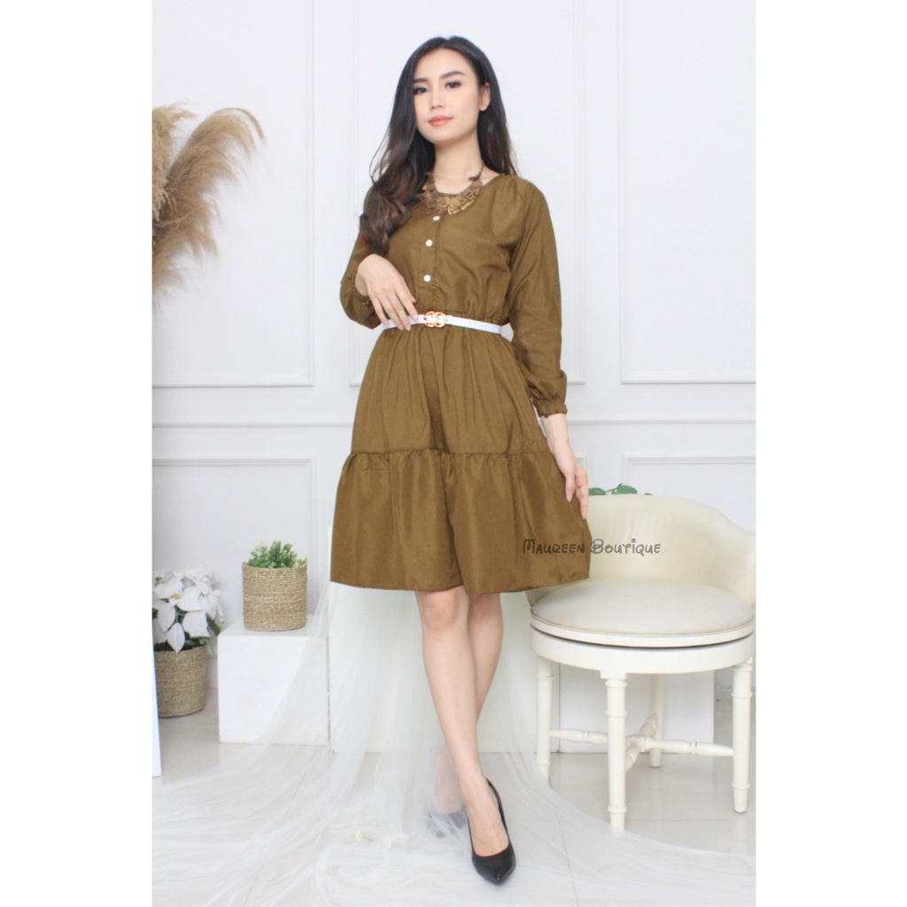 Maureen Boutique Tunik Rempel Button Free Belt Midi Dress