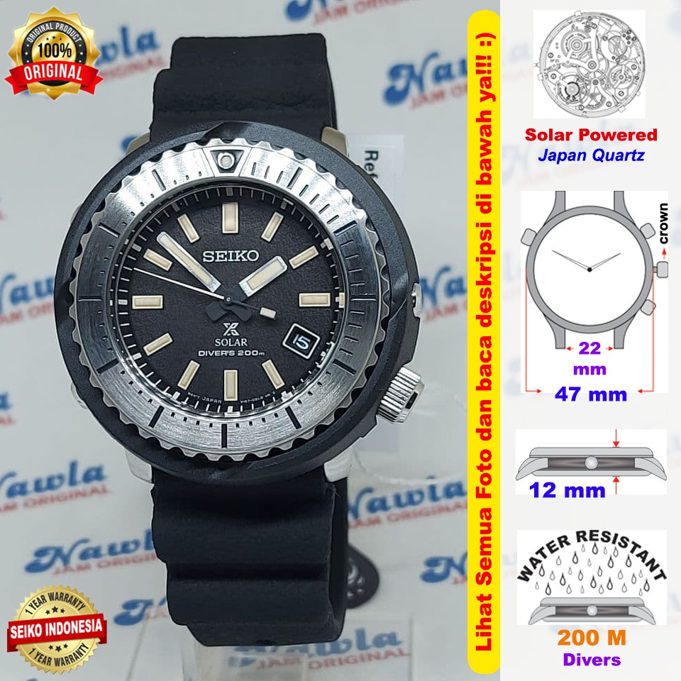 Seiko Solar SNE541P1 Tuna Street Black Dial - Jam Tangan Pria SNE541