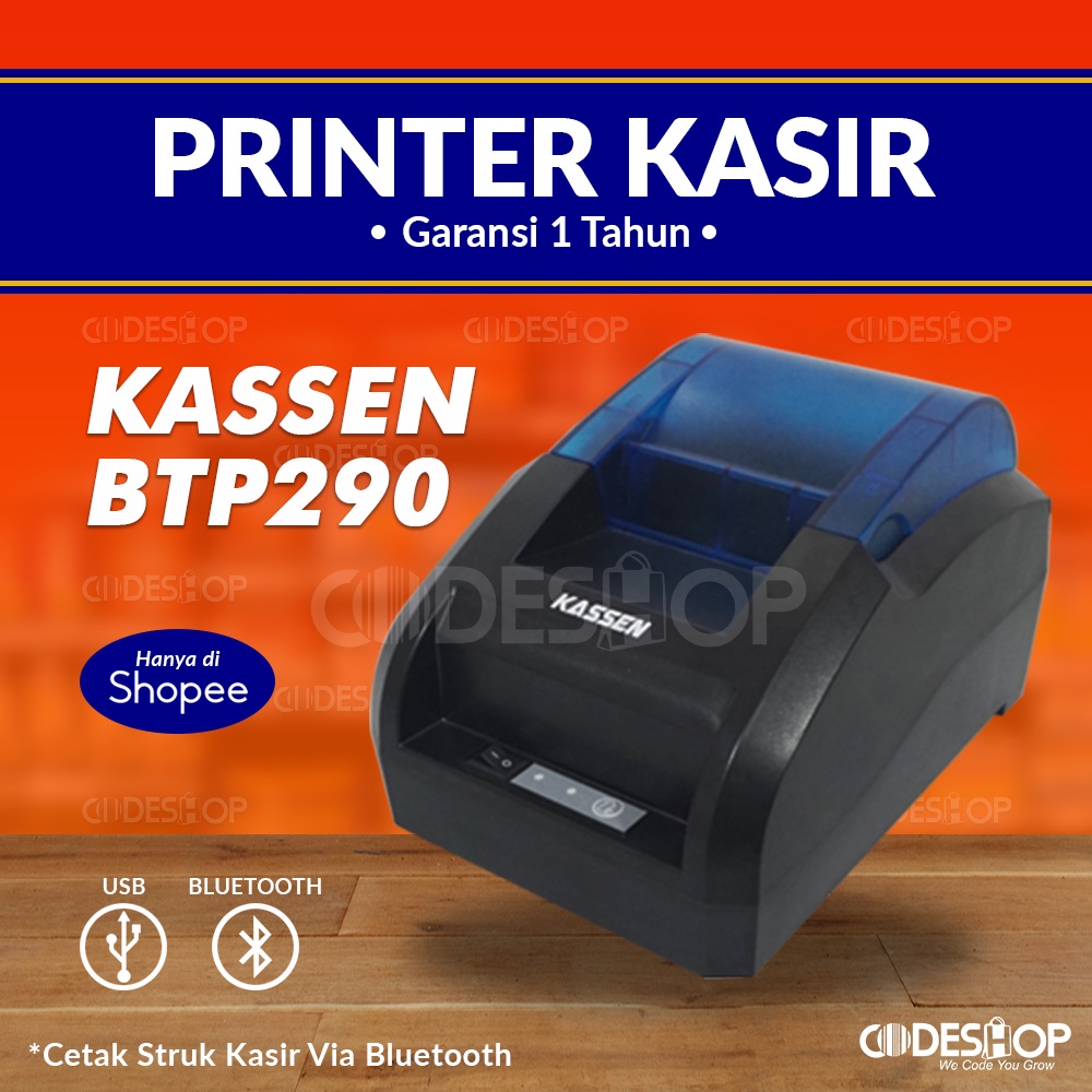 PRINTER BLUETOOTH KASIR THERMAL 58 MM KASSEN BT-P290/BTP290 SUPPORT MOKA POS/QASIR/OLSERA RJ11 MINI