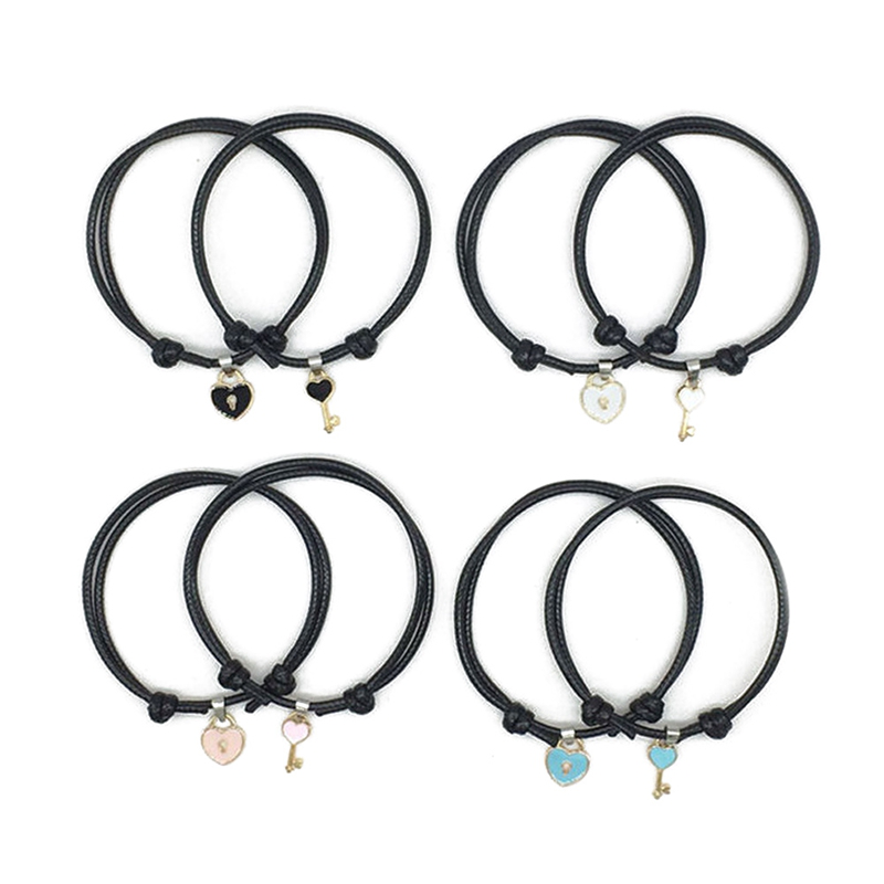 2pcs/lot Gelang Tangan Tali Aksen Gembok Hati Bahan Alloy Untuk Pasangan/Pria/Wanita