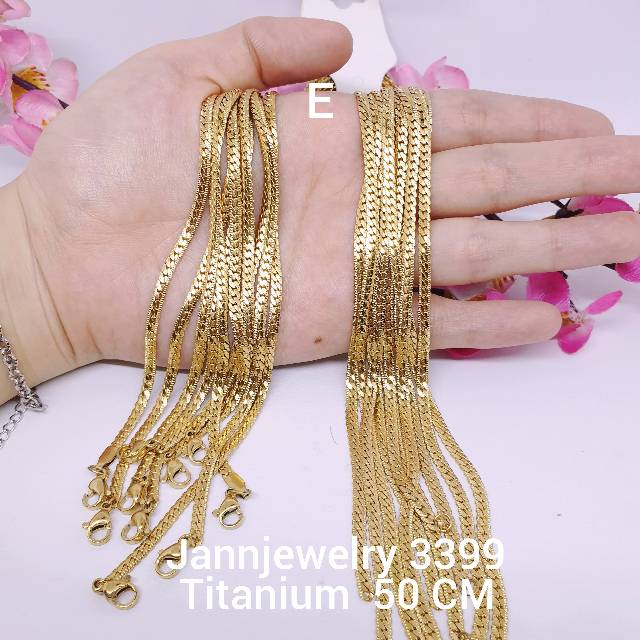 Kalung titanium belut gepeng n bulat uk 45&amp;50&amp;60cm [KP-2]