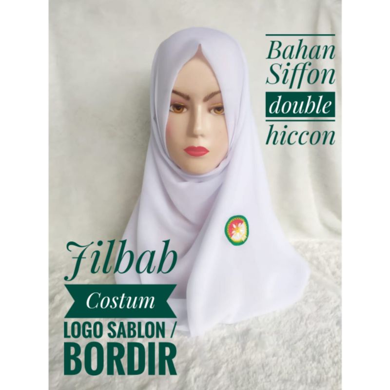 Jilbab murah costum logo sablon / bordir Pesanan khusus