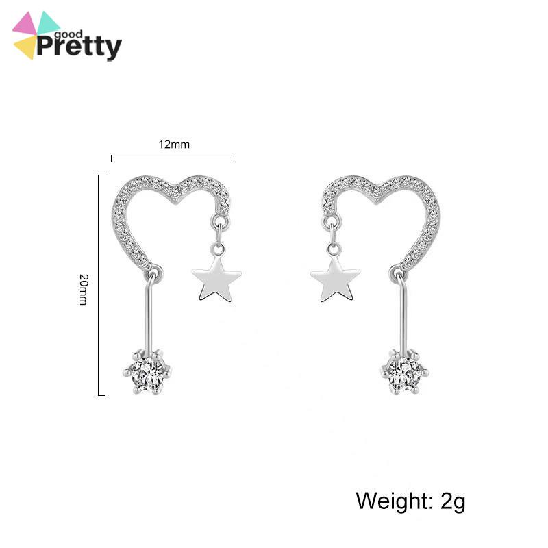 925 Silver Stud Earrings Indah Cinta Fringe Girl Stars Anting Desain Kecil Berkualitas Tinggi - PD