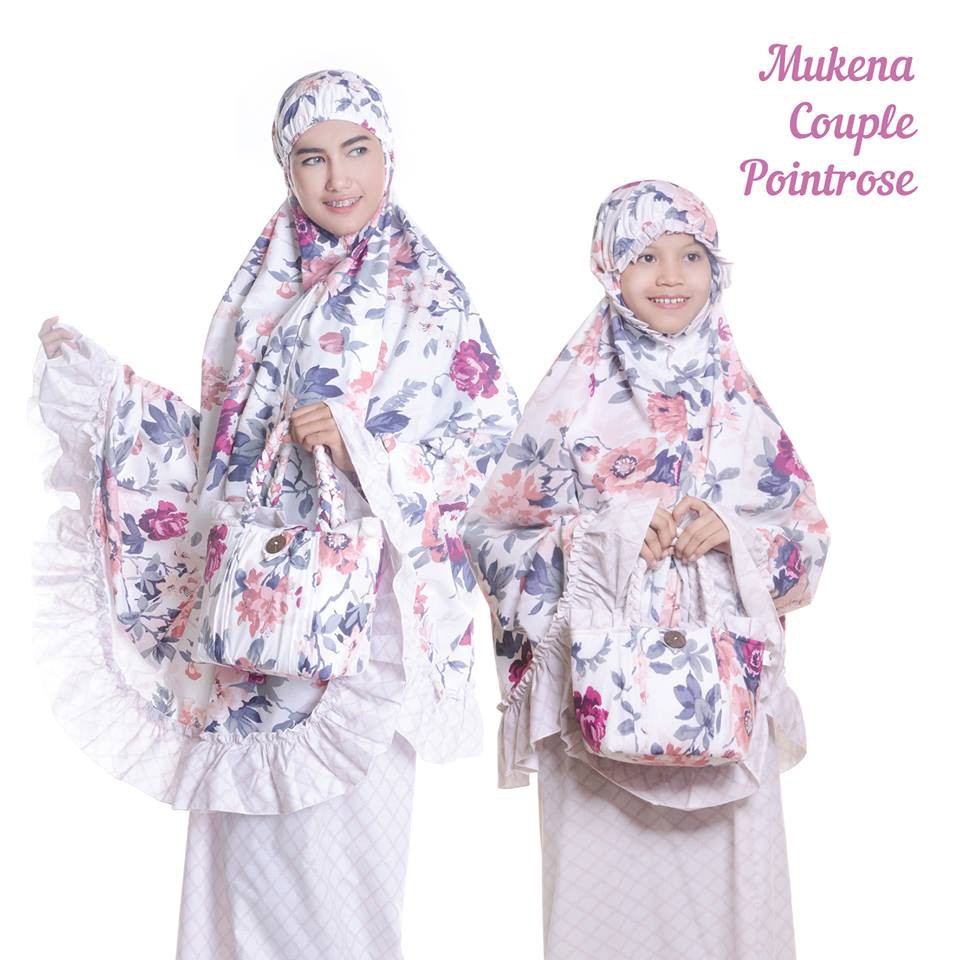 Mukena Couple Katun Tas Kepang Pointrose Dewasa Anak 