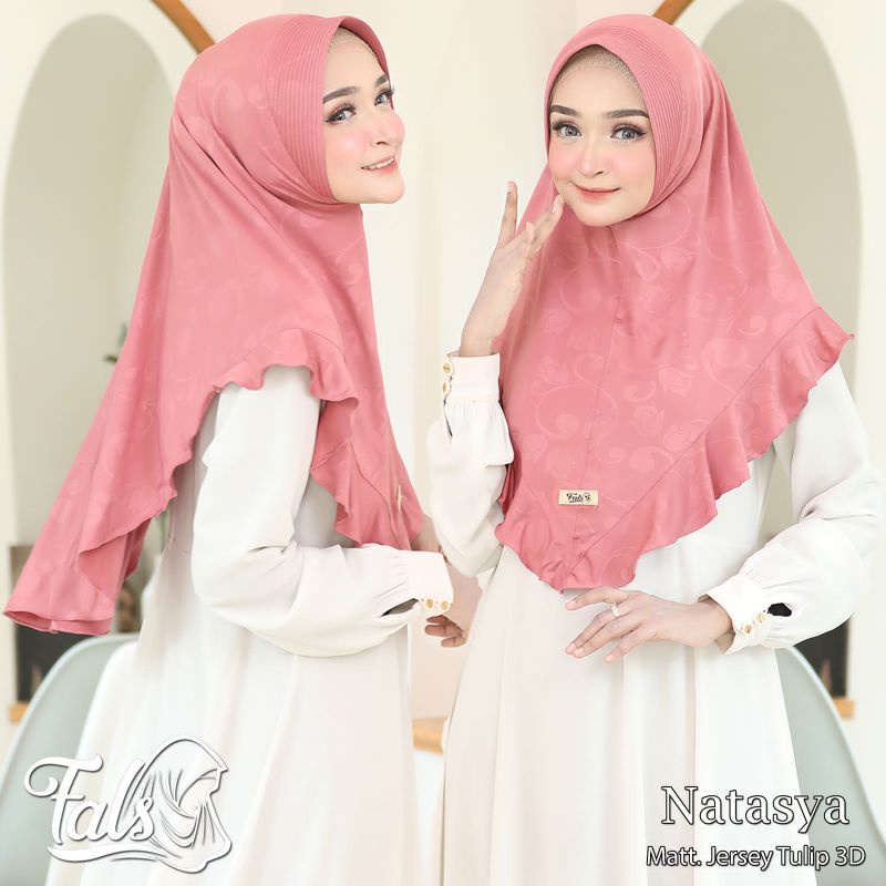 (Ori Fals) NATASYA •jilbab instan jersey tulip 3d•kerudung pet rempel