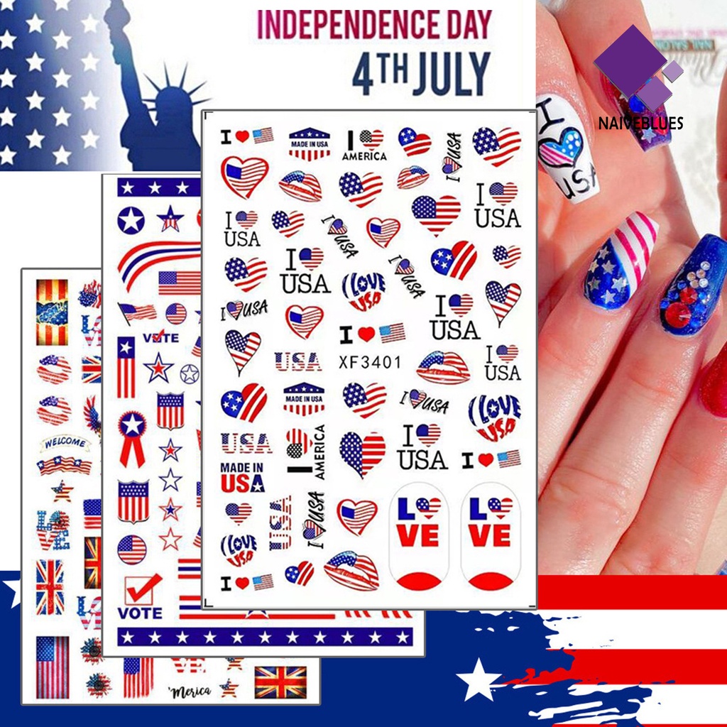 Naiveblue Stiker Kuku Ultra Tipis Motif Bendera Amerika Serikat Untuk Nail Art