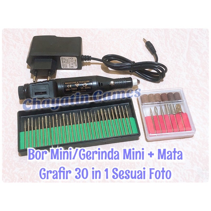 Bor Mini / Gerinda Mini + Mata Ukir Grafir 30 in 1 Sesuai Dengan Foto