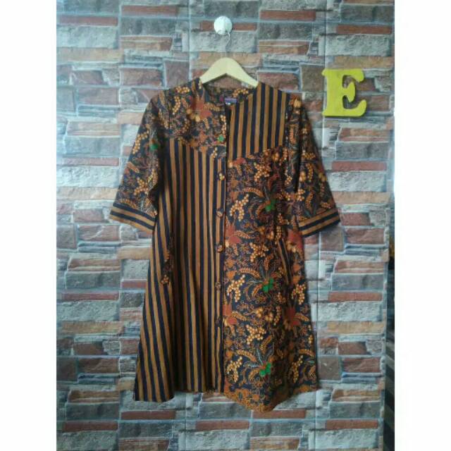 Dress tunik batik lurik kombinasi colet puring tricot eksklusif