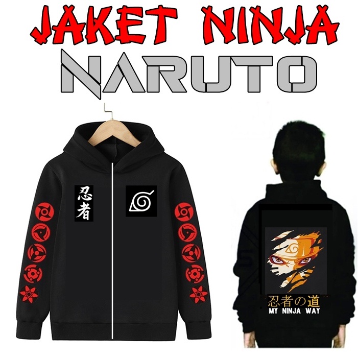 AOT NARUTO JAKET ANAK LAKI LAKI FREE FIRE MOTIF TERBARU USIA 4 - 15 TAHUN-NARUTO BLACK