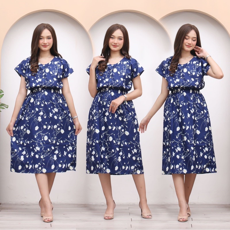 Daster Manohara karakter busui kancing 3 LD 115 CM |busui| daster katun-MANO SAKURA NAVY