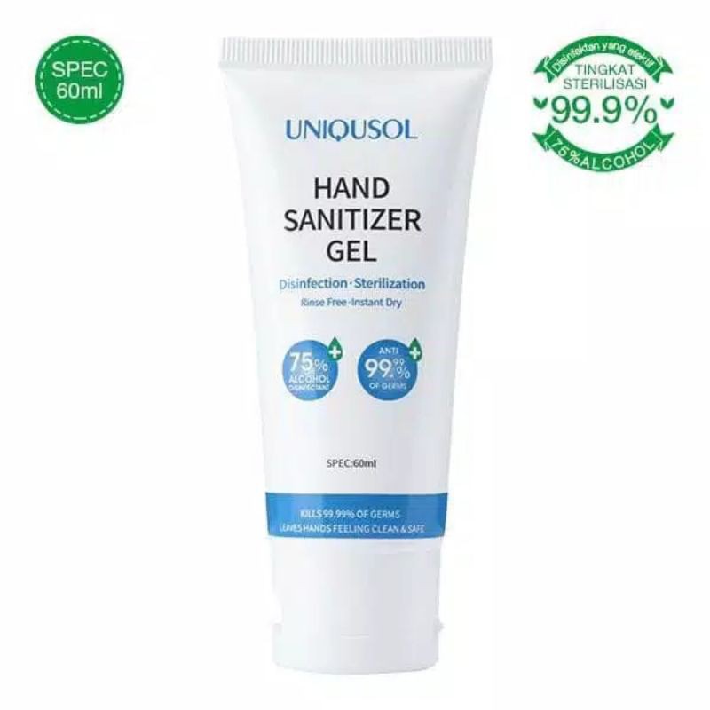 HAND SANITIZER GEL UNIQUSOL HS004 LEVEL OF STERILIZATION 99.9% 60ML SUDAH BERSETIFIKAT