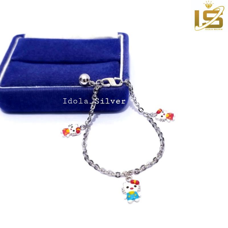 GELANG ANAK/BAYI PERAK ASLI 925 SILVER LAPIS EMAS PUTIH KARAKTER HELLO KITTY MERAH