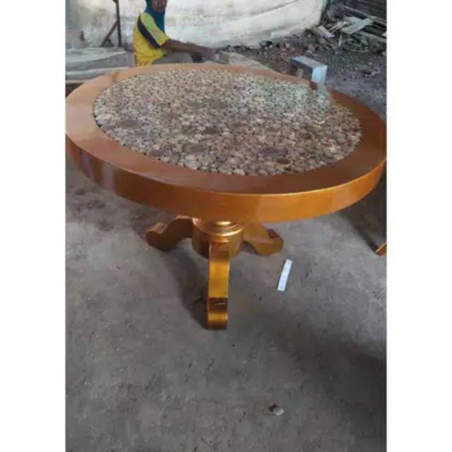 Meja makan koin bundar,meja makan mebel jepara