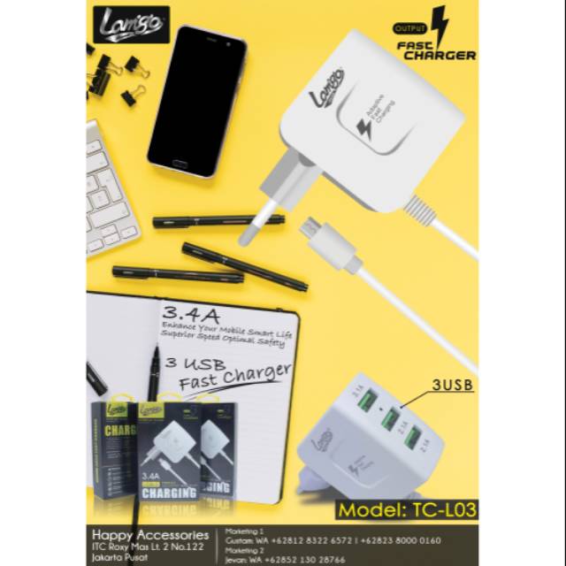 Travel Charger LAMIGO TC L03 3Usb 3,4A