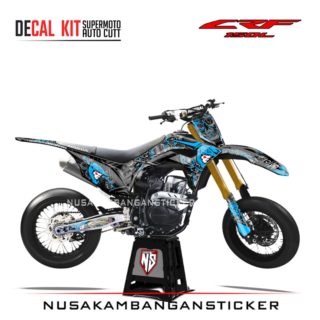 Decal Stiker Supermoto Motor Honda CRF 150 L Full Body Biru Toska Motif Grafis Racing Team Sticker K