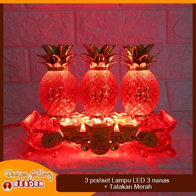 Lampu Sembahyang Altar Merah LED Nanas + Tatakan (18x14 cm)