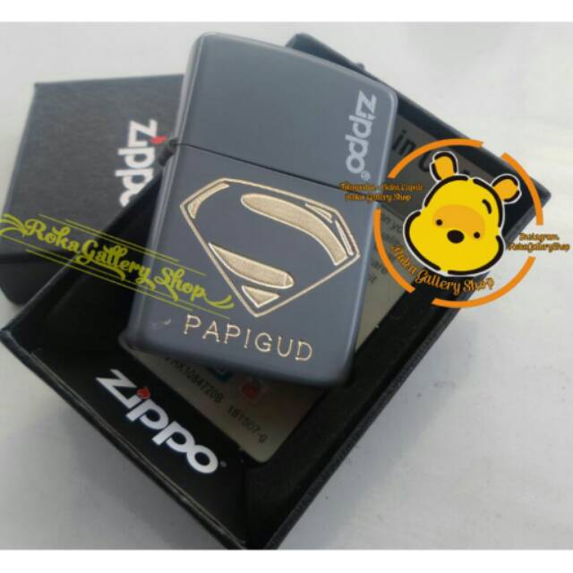 Korek zippo grey matte custom grafir superman + nama