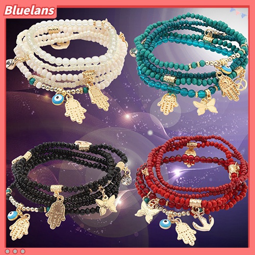 Gelang Multilayer Desain Hamsa Fatima Hand Butterfly Anchor Eye Untuk Wanita