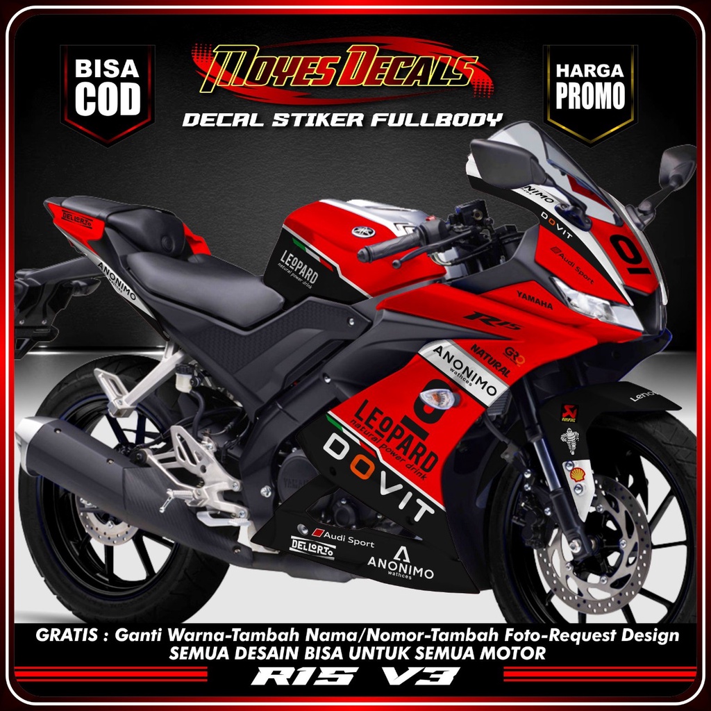 Decal Stiker R15 V3 LEOPARD Red Colors Fullbody